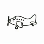 Cartoon airplane drawing for kids with dashed guidelines, wings, and smiling pilot