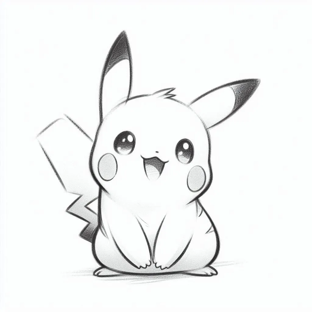 Hand-drawn Pikachu pencil sketch on white paper